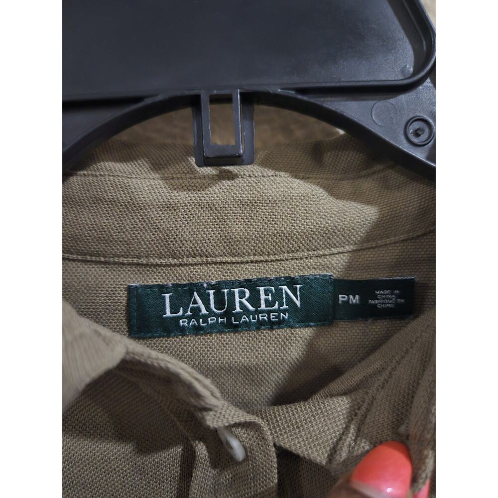 POLO RALPH LAUREN KNIT OLIVE GREEN BUTTON UP SHIRT, SIZE Petite Medium PM - Picture 7 of 7